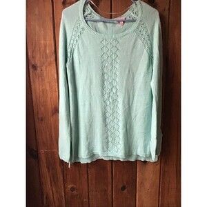Candies Woman Sweater Size L Green Long Sleeve Pullover Button Back Preppy